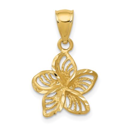 14k Polished Diamond-cut Beaded Plumeria Flower Charm