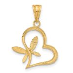 14K and White Rhodium Diamond-cut Dragonfly on Heart Pendant - Image 3