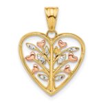14K Rose-plated and White Rhodium Diamond-cut Tree in Heart Pendant