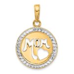 14K and White Rhodium Diamond-cut MOM Cut-out Heart Pendant