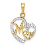 14k and White Rhodium Diamond-cut MOM Heart Pendant