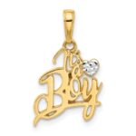 14k and White Rhodium Diamond-cut Heart IT'S A BOY Pendant