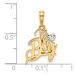 14k and White Rhodium Diamond-cut Heart IT'S A BOY Pendant - Image 4