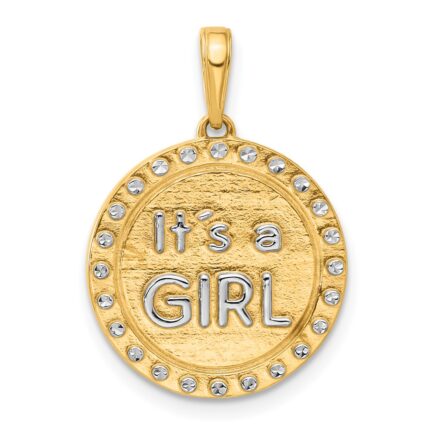 14k and White Rhodium Diamond-cut It's A Girl Pendant