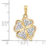 14k and White Rhodium Polished and Diamond-cut 4-Leaf Clover Pendant - Image 4