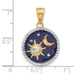14K and White Rhodium Diamond-cut Blue Enameled Sun and Moon Pendant - Image 4