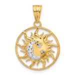 14K and White Rhodium Diamond-cut Sun Moon Stars Pendant