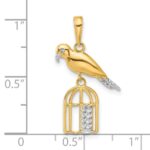 14K and White Rhodium Diamond-cut Bird on Bird Cage Pendant - Image 4