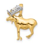 14K and White Rhodium Diamond-cut 3-D Moose Pendant - Image 3