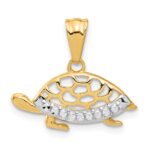 14K and White Rhodium Diamond-cut Turtle Pendant
