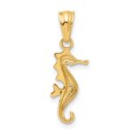 14K with White Rhodium Polished and Diamond Cut Seahorse Pendant - Image 3