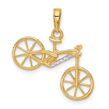 14k and White Rhodium Diamond-cut 3-D Bicycle Pendant
