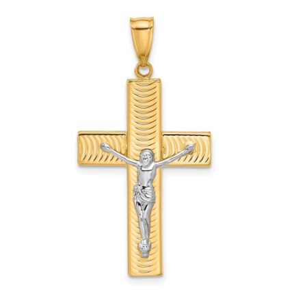 14K Two-tone Polished and Textured Crucifix Pendant