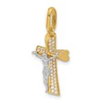 14K Two-tone Polished CZ Crucifix with Heart Ends Pendant - Image 4