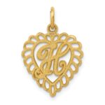 14k Heart Letter H Charm