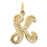 14KY Polished Script Filigree Letter K Initial Pendant