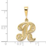 14KY Polished Script Filigree Letter R Initial Pendant - Image 4