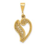 14KY Polished Script Filigree Letter V Initial Pendant