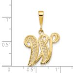 14KY Polished Script Filigree Letter W Initial Pendant - Image 4