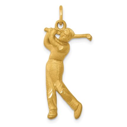14k Satin Diamond-cut Male Golfer Charm