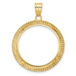 Wideband Distinguished Coin Jewelry 14k Polished Beaded and Diamond-cut 22.0mm Prong Coin Bezel Pendant - Image 3