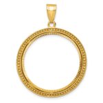 Wideband Distinguished Coin Jewelry 14k Polished Beaded and Diamond-cut 27.0mm Prong Coin Bezel Pendant
