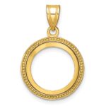 Wideband Distinguished Coin Jewelry 14k Polished and Beaded 14.0mm Prong Coin Bezel Pendant