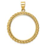 Wideband Distinguished Coin Jewelry 14k Polished and Diamond-cut with Casted Rope 27.0mm Prong Coin Bezel Pendant
