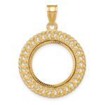 Wideband Distinguished Coin Jewelry 14k Polished and Diamond-cut Heart and Rope 16.5mm Prong Coin Bezel Pendant
