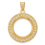 Wideband Distinguished Coin Jewelry 14k Polished and Diamond-cut Heart and Rope 16.5mm Prong Coin Bezel Pendant - Image 3