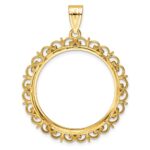 Wideband Distinguished Coin Jewelry 14k Polished and Diamond-cut Fancy 27.0mm Prong Coin Bezel Pendant - Image 3