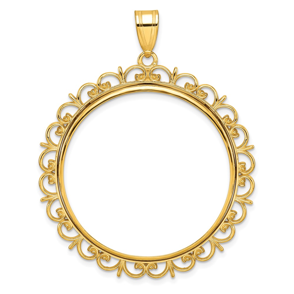 C8190_32.7.jpg Wideband Distinguished Coin Jewelry 14k Polished Fancy 32.7mm Prong Coin Bezel Pendant - Image 1