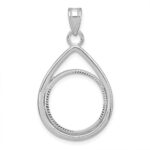 Wideband Distinguished Coin Jewelry 14k White Gold Polished and Diamond-cut Teardrop 16.5mm Prong Coin Bezel Pendant