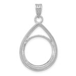 Wideband Distinguished Coin Jewelry 14k White Gold Polished and Diamond-cut Teardrop 16.5mm Prong Coin Bezel Pendant - Image 3