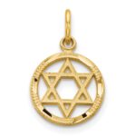 14k Solid Polished Star of David in Circle Charm