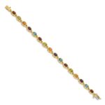 14k Complete Oval Garnet/Peridot/Citrine/Amethyst/Sky Blue Topaz Bezel-set 7 inch Rainbow Bracelet - Image 2
