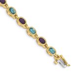 14k Complete Oval Amethyst and Sky Blue Topaz Bezel-set 7 inch Bracelet