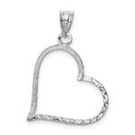 14k White Gold Solid Satin Diamond-cut Reversible Heart Pendant - Image 4