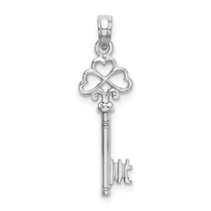 14K White Gold 3-D Hearts Key Charm
