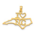 14k Solid I HEART NC North Carolina State Pendant