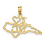 14k Solid I HEART NC North Carolina State Pendant - Image 3