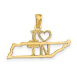 14k Solid I HEART TN Tennessee State Pendant