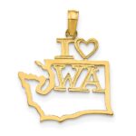 14k Solid I HEART WA Washington State Pendant
