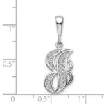 14KW White Gold Solid Polished Script Filigree Letter J Initial Pendant - Image 3