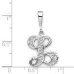 14KW White Gold Solid Polished Script Filigree Letter L Initial Pendant - Image 3