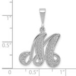 14KW White Gold Solid Polished Script Filigree Letter M Initial Pendant - Image 3