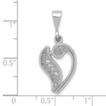 14KW White Gold Solid Polished Script Filigree Letter V Initial Pendant - Image 3