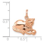 14k Rose Gold Solid Polished Open-Backed Cat with Ball Charm - Image 3