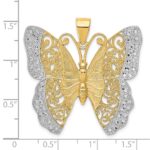 14k and White Rhodium Solid Polished Diamond-cut Filigree Butterfly Pendant - Image 3