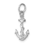 14K White Gold Solid Satin Diamond-Cut 3-D Anchor with Rope Charm - Image 5